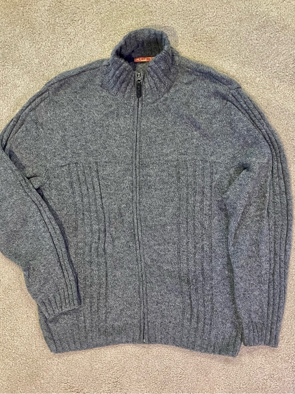 KUNA 100% Alpaca, Men's Full-Zip Knit Sweater Jacket - Heather Charcoal